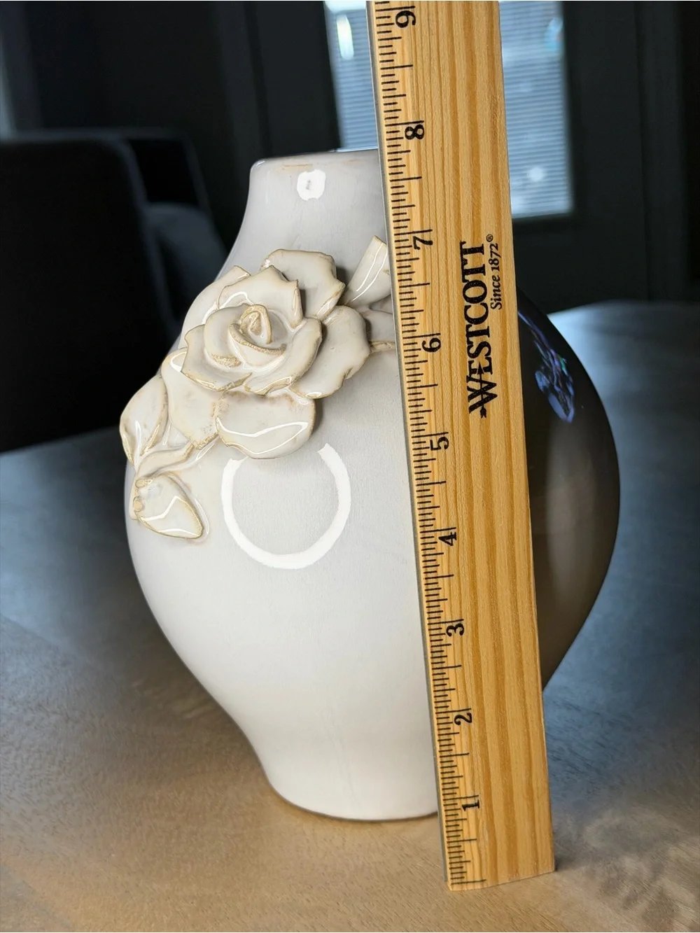 Decorative Creamy Off-White Ceramic Rose Accent Vase - Unbranded